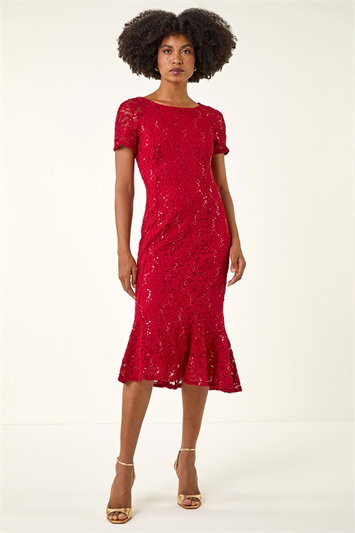 Leaf Lace Sequin Midi Dress 14292378