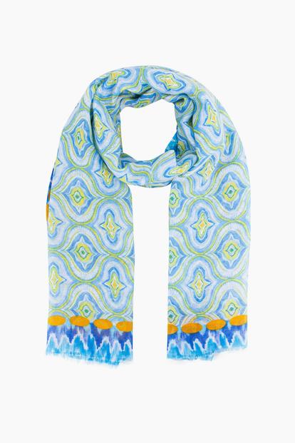 Blue Moroccan Tile Print Lightweight Scarf