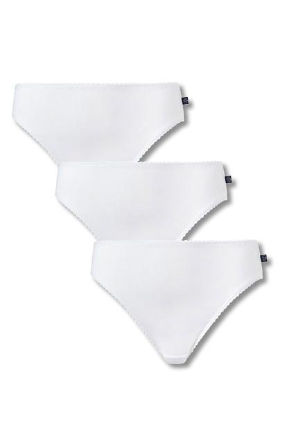 White Pack Of Three "White" Cotton High Leg Knickers