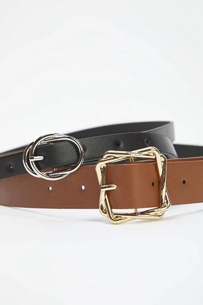 Multi Double Pack Mixed Buckle Faux Leather Belt Set