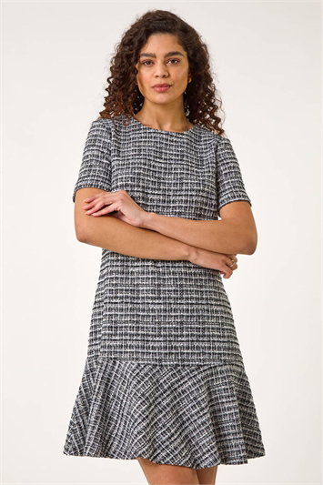 Black Textured Frill Hem Stretch Dress