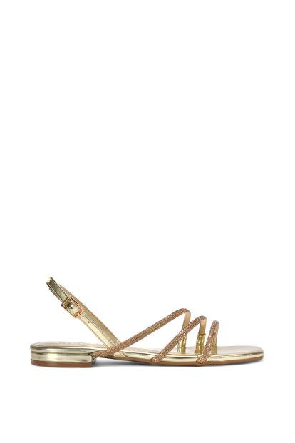 Metallic 'Abigale' Strappy Diamante Flat Slingback Sandals With Buckle