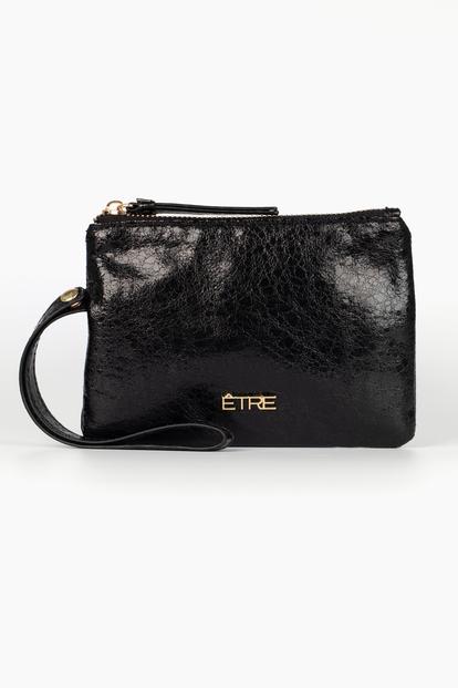 Black Metallic Faux Leather Wristlet Purse