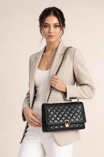 Black Luxury Quilted Shoulder Handbag