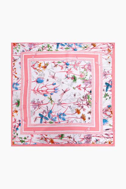 Pink Dainty Floral Faux Silk Square Scarf