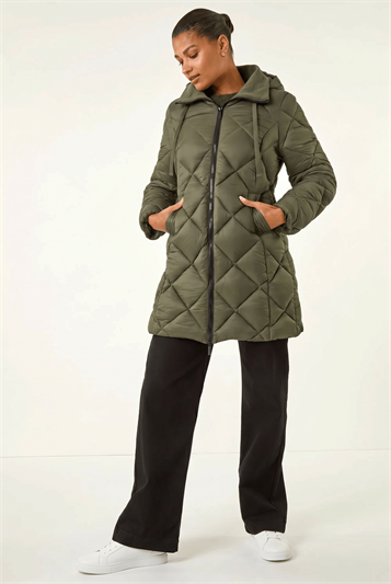 Hooded Diamond Quilt Padded Coat 12041940