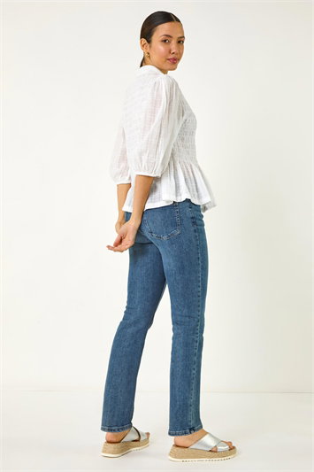Collar Shirred Button Up Blouse 10140738