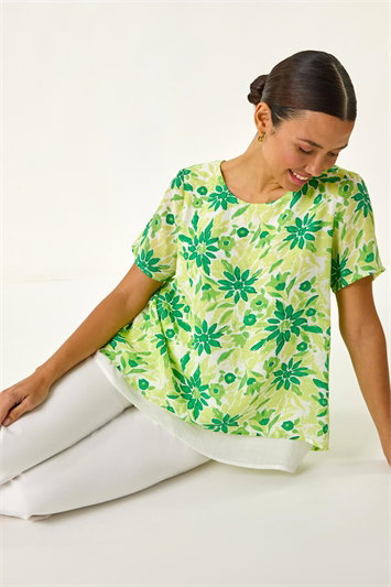 Green Floral Layered Tunic Top