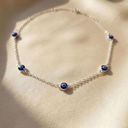 Metallic Turkish Blue Evil Eye Silver Charm Friendship Bracelet