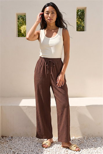 Brown Petite Crinkle Trouser