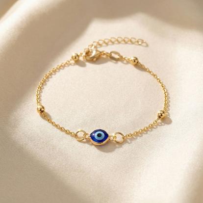 Blue Gold Plated Beaded Blue Evil Eye Protection Bracelet