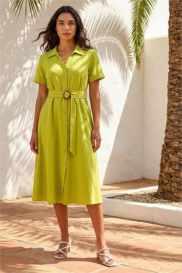 Linen Look Belted Shirt Dress 14732549