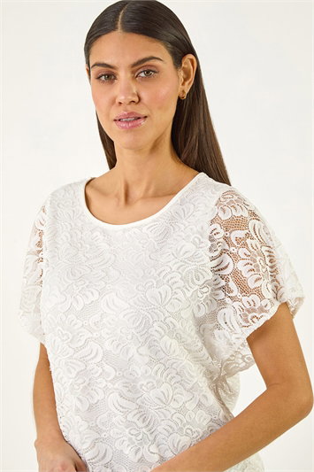 White Lace Bubble Hem Top