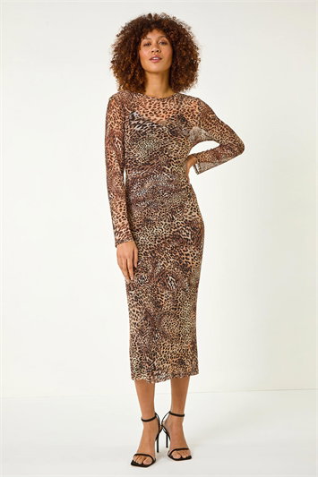 Leopard Mesh Maxi Stretch Dress 14693859