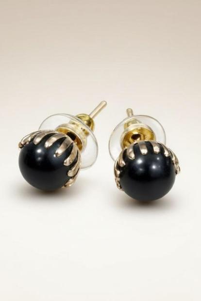 Black Black Small Unisex Round Ball Studs - Minimalist Everyday Dot Earrings