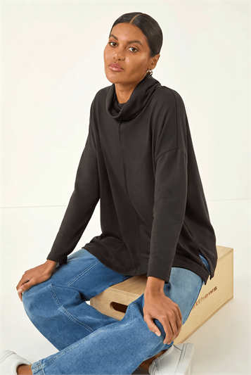 Black Cowl Neck Snit Top