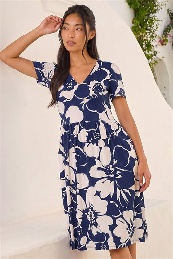 Petite Floral V-Neck Stretch Dress 14817360