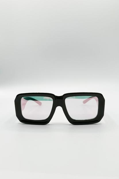 Grey Oversized Square Frame Sunglasses In Mud Grey With Pink Mirror Lenses