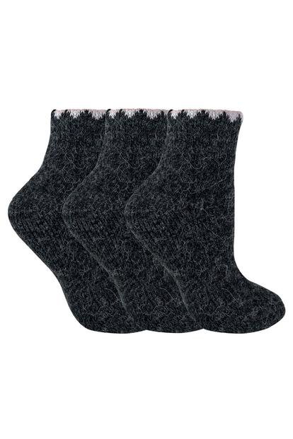 Black 3 Pairs Ladies Short Alpaca Wool Moisture Wicking Socks