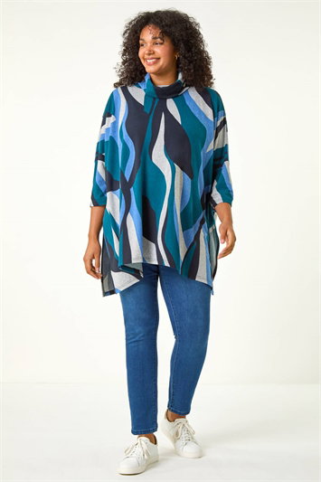 Curve Wave Print Roll Neck Top 19319509