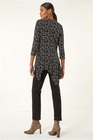 Floral Print Asymmetric Tunic Top 19427508