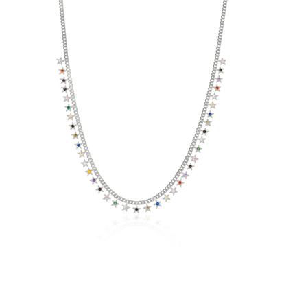 Metallic Rainbow Multiple Star Station Necklace Sterling Silver