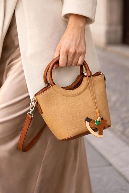 Multi Women's Woven Mini Tote Bag With Ring Handle And Charm Detail