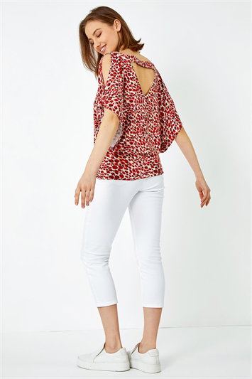 Animal Print V-Neck Cold Shoulder Stretch Top 19231914