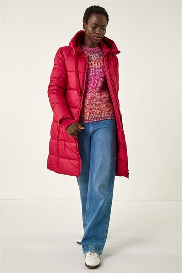 Red Longline Padded Hooded Coat