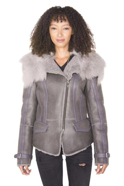 Grey Toscana Shearling Flying Jacket-Teresina