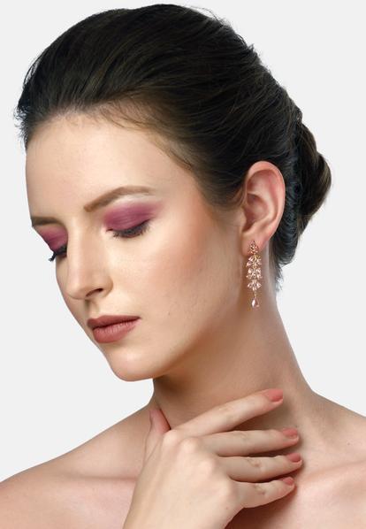 Pink Diva Elegant Leaf Dangle Earrings