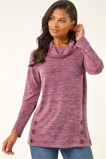 Purple Cowl Neck Buttoned Top