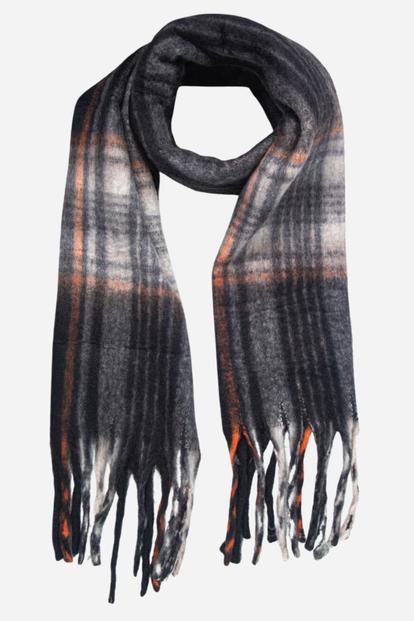 Black Tartan Tasselled Winter Scarf