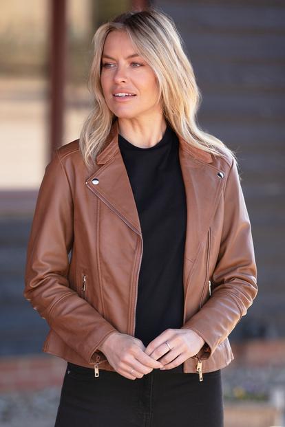 Black 'Vento' Real Leather Biker Jacket