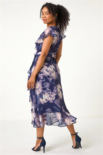 Petite Floral Print Frill Midi Dress 14587860
