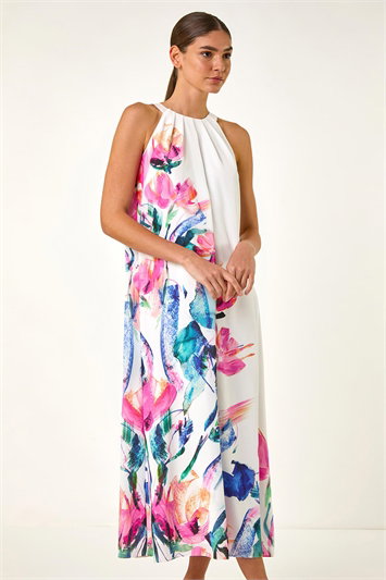 Floral Placement Halter Neck Midi Dress 14703172