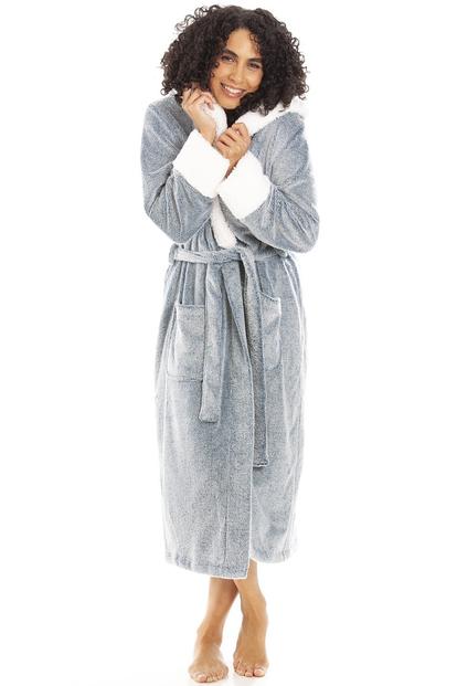 Pink Deep Pile Fleece Bathrobe With Sherpa Lined Hood & Cuffs
