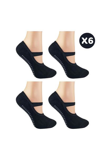 Purple 6 Pack Ladies Non Slip Yoga Socks With Straps