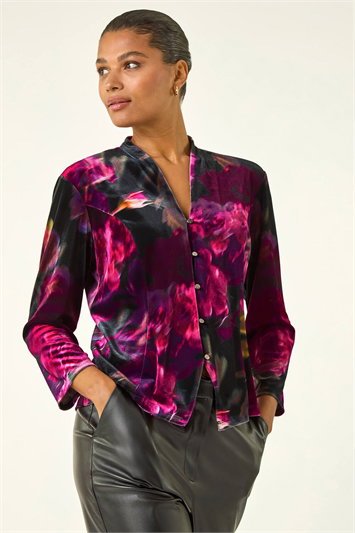 Pink Floral Velvet Stretch Top