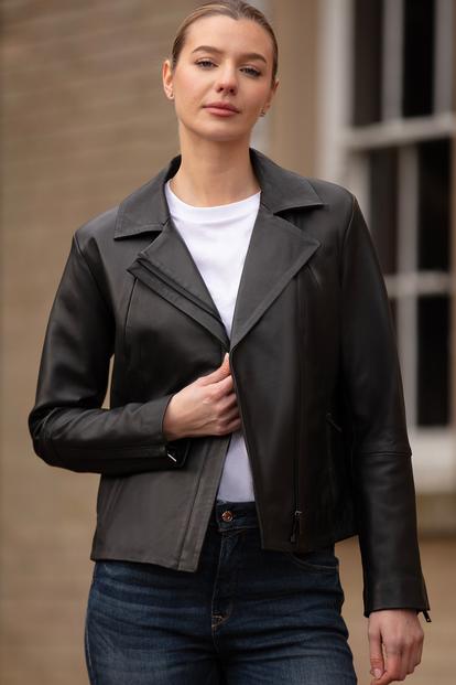 Black Real Leather Biker Jacket With Hidden Zips