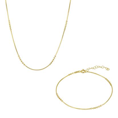 Metallic Sterling Silver Small Beaded Bracelet And Necklace Set