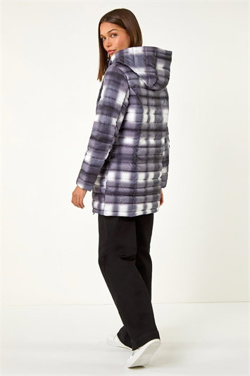 Check Print Quilted Puffer Coat 12028908