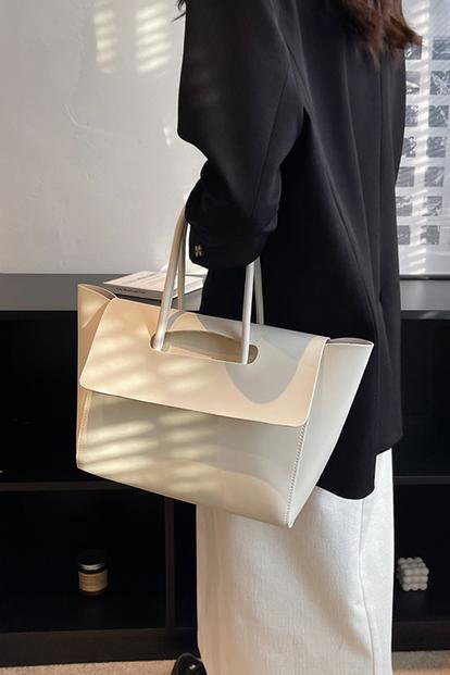 Black 'Indie' Faux Leather Flap Over Handle Shoulder Tote Bag