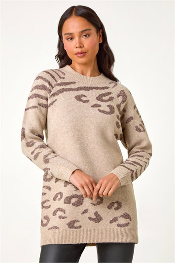Petite Animal Print Longline Stretch Jumper 16091388