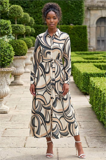 Abstract Print Buttoned Shirt Dress 14923938