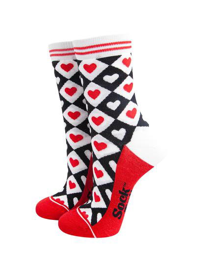 Red Love Heart Diamonds Bamboo Socks In Red