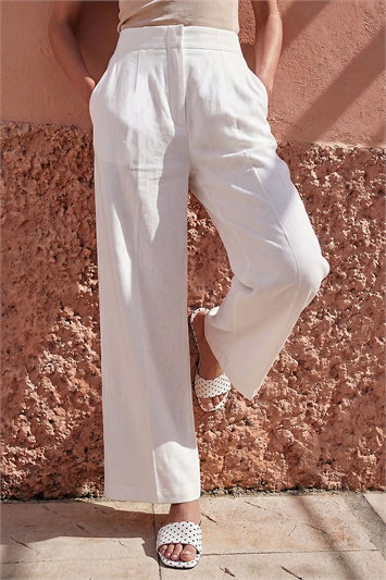 White Smart Twill Wide Leg Pocket Trouser