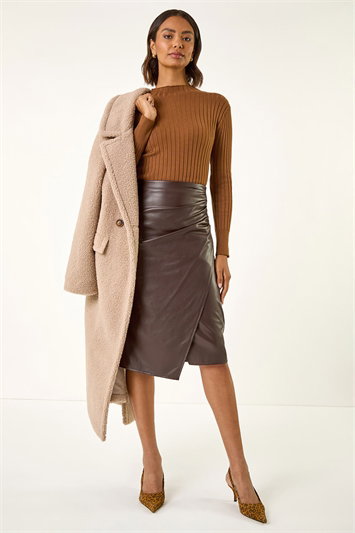 Faux Leather Ruched Wrap Skirt 17037319