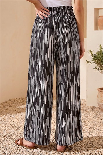 Abstract Stretch Shirrred Wide Leg Trousers 18062908