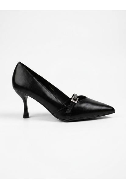 Black Theia Pointed Toe Embellished Strap Shoes
